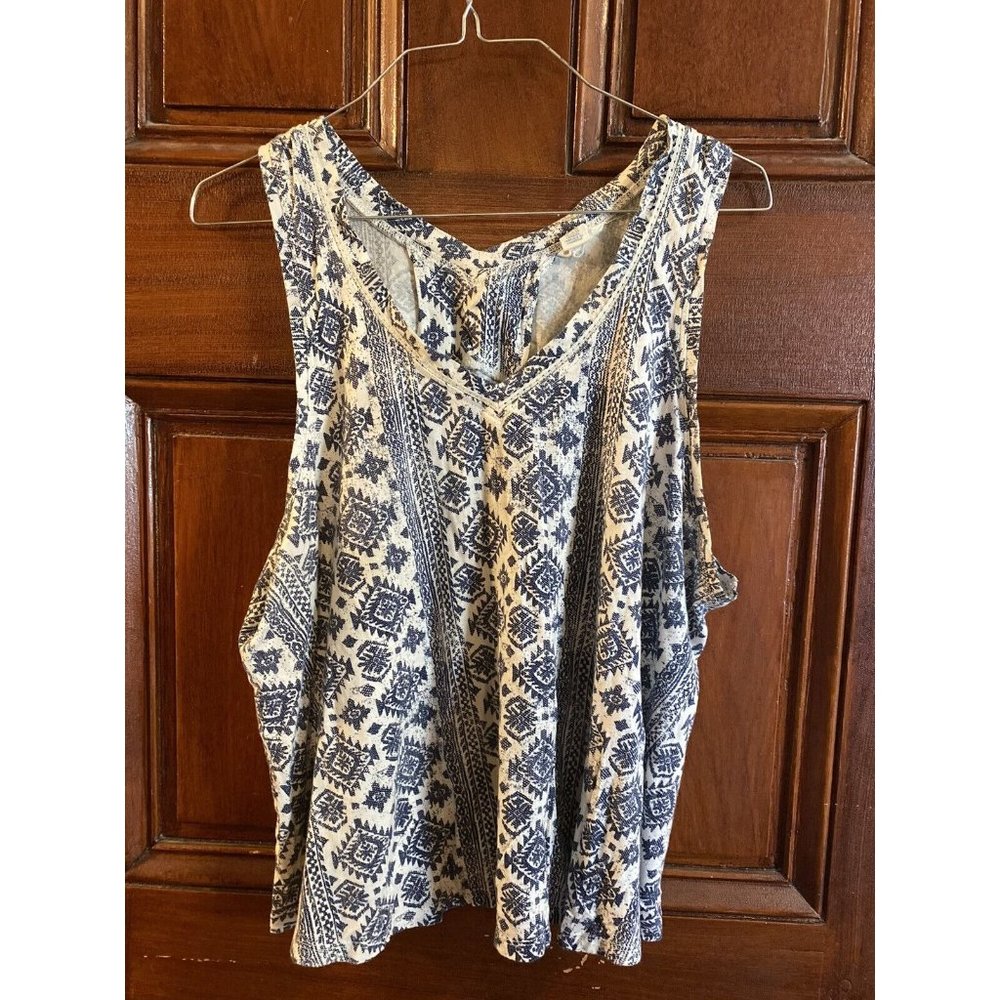 Lucky Brand Aztec Blue/White Swing Tank Sz M Boho